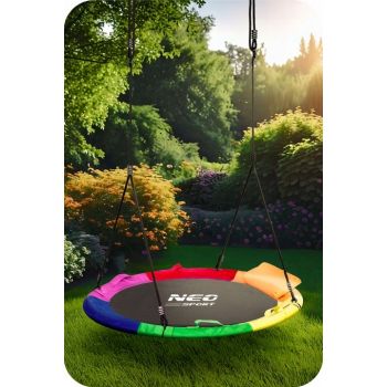 Leagan tip cuib pentru copii Neo-Sport Multicolor XXL, 100 cm, material impermeabil, cadru din otel, greutate suportata 150 kg