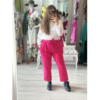 Pantaloni roz fucsia cu cordon in talie
