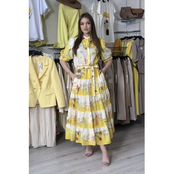 Rochie lunga galbena cu imprimeu floral