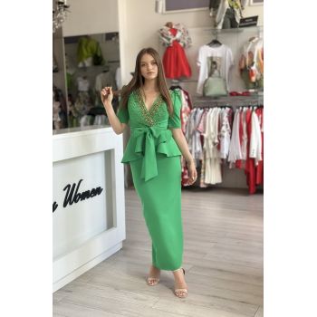 Rochie verde cu anchior si pietricele