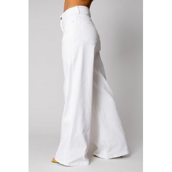 Blugi elastici lungi largi din denim White 15780