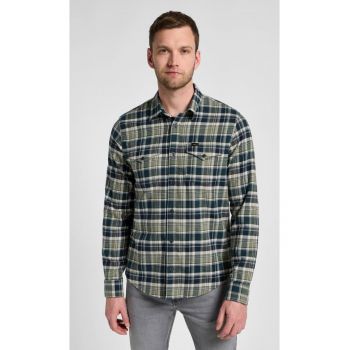 Camasa  Regular - carouri verde si ecru - bumbac elastic - doua buzunare de firma originala