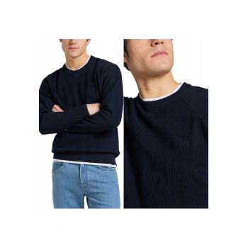 Pulover Barbati -  Raglan Crew Knit - 2XL INTL - Albastru - Croi Regular Fit - Inchidere Fara - Compozitie Material 100% Bumbac - Maneci Lungi