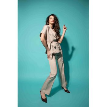 Sacou stil kimono cu cordon in talie - Bej - M