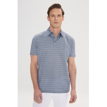 Tricou polo din bumbac cu model in dungi