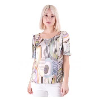 Bluza cu imprimeu abstract si decolteu rotund
