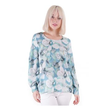 Bluza cu imprimeu floral si decolteu rotund