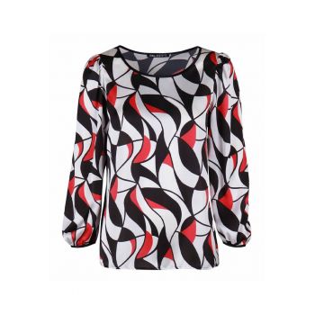 Bluza cu motive abstracte si decolteu rotund