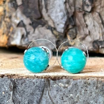 Cercei stud sfere amazonit 8 mm