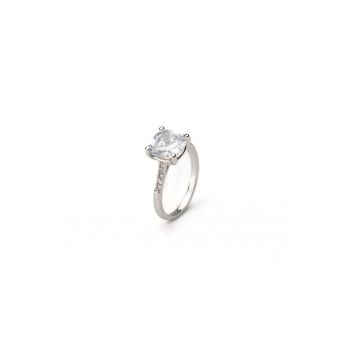 Inel Solitaire Placat Cu Aur Alb