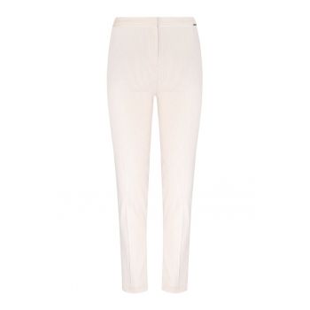 Pantaloni bej deschis din bumbac cu dungi fine