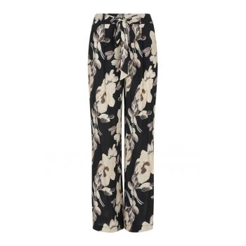 Pantaloni cu imprimeu floral si cordon - S
