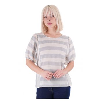 Tricou din bumbac in dungi - cu maneci bufante
