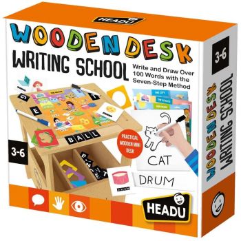Headu - Birou din lemn cu diverse activitati educative de a scrie si desena 3-6 ani
