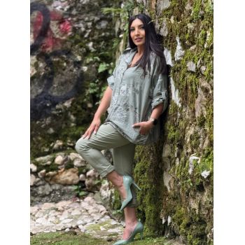 Jacheta dama verde kaki cu sclipici