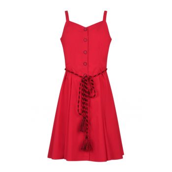 Rochie evazata din bumbac - cu cordon decorativ in talie