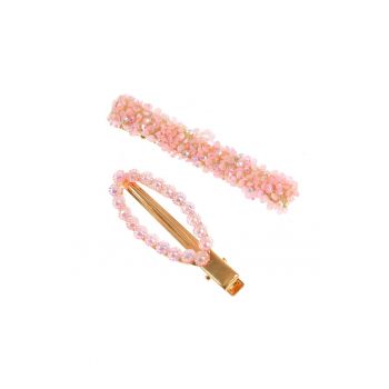Set 2 agrafe aurii cu pietre acrilice roz
