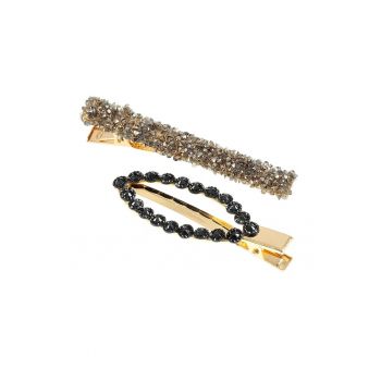 Set 2 agrafe cu pietre negre acrilice