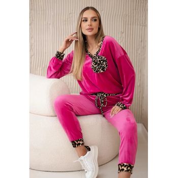 Set de bluza cu detaliu floral si pantaloni -