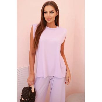 Set de bluza fara maneci si pantaloni cu croiala dreapta -