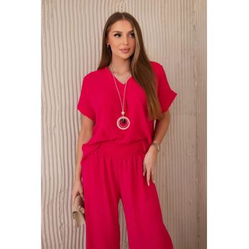 Set de bluza lejera cu colier si pantaloni -