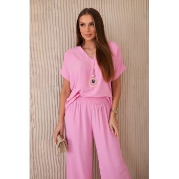 Set de bluza lejera cu colier si pantaloni -