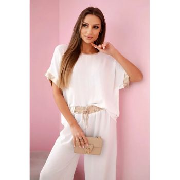 Set de bluza si pantaloni cu snur -