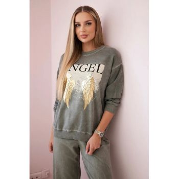Set de hanorac cu imprimeu text si pantaloni -