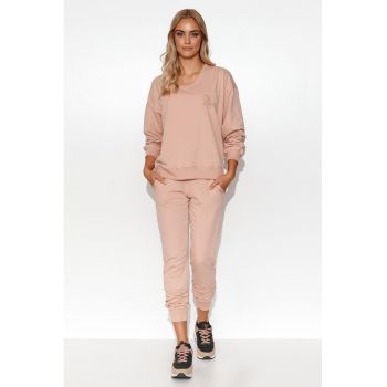 Set de pantaloni si bluzon cu detaliu logo brodat