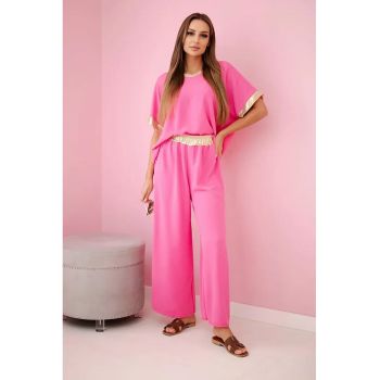 Set de tricou cu decolteu en-coeur si pantaloni ampli -