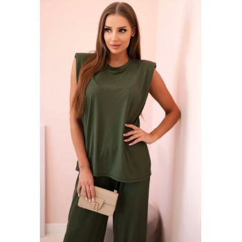 Set de tricou cu umeri intariti si pantaloni -