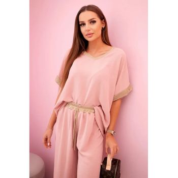 Set de tricou lejer si pantaloni cu snur -