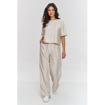 Set de tricou si pantaloni cu croiala lejera - Bej deschis