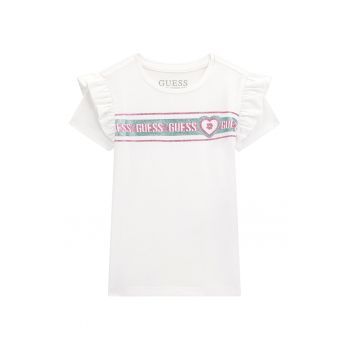 Tricou cu logo stralucitor si volane