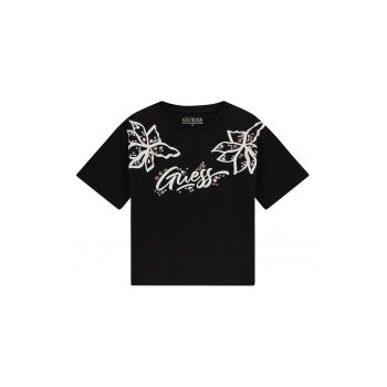 Tricou cu model logo - floral si strasuri