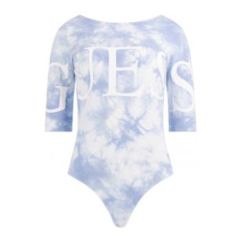 Body din amestec de modal cu model tie-dye si imprimeu logo ieftin