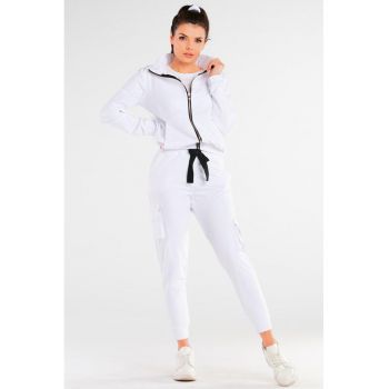 Pantaloni din bumbac cu snur - buzunare cargo si talie medie