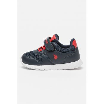 Pantofi sport din piele ecologica cu garnituri din material textil si velcro
