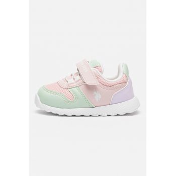 Pantofi sport din piele ecologica cu garnituri din material textil si velcro