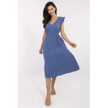 Rochie  bumbac - decolteu V - albastru inchis -