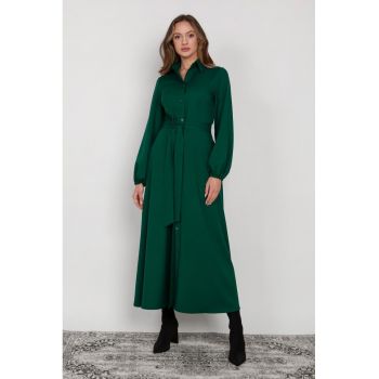 Rochie-camasa lunga cu cordon in talie si nasturi