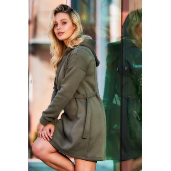 Rochie din amestec de bumbac cu cordon si gluga