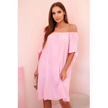 Rochie din viscoza cu decolteu pe umeri si funde -