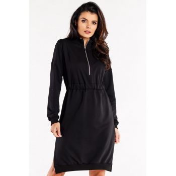 Rochie-hanorac din bumbac cu fermoar si slituri laterale -