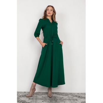 Rochie maxi cu maneci 3/4 si snur in talie -