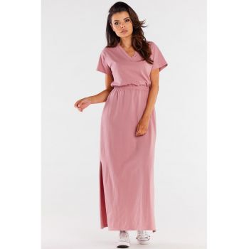 Rochie maxi cu maneci scurte si insertie elastica in talie -