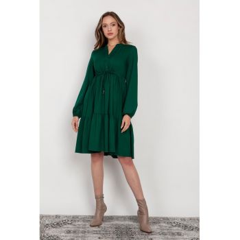 Rochie midi cu maneci lungi cu elastic -