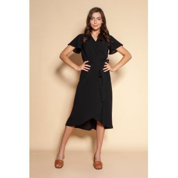 Rochie midi cu prindere laterala si model petrecut -