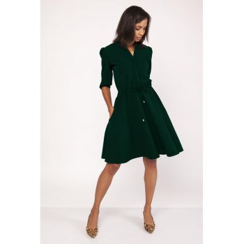 Rochie uni cu maneci 3/4 si croiala evazata