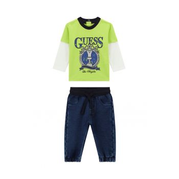 Set de bluza cu imprimeu logo si blugi - 2 piese